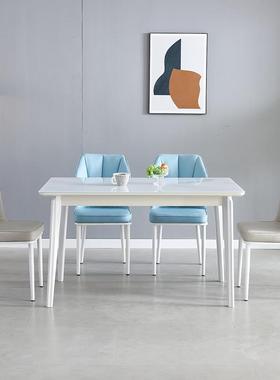L子现代简约白色7餐椅组合家用小户型长方形奶油F77S56J9风玉晶石