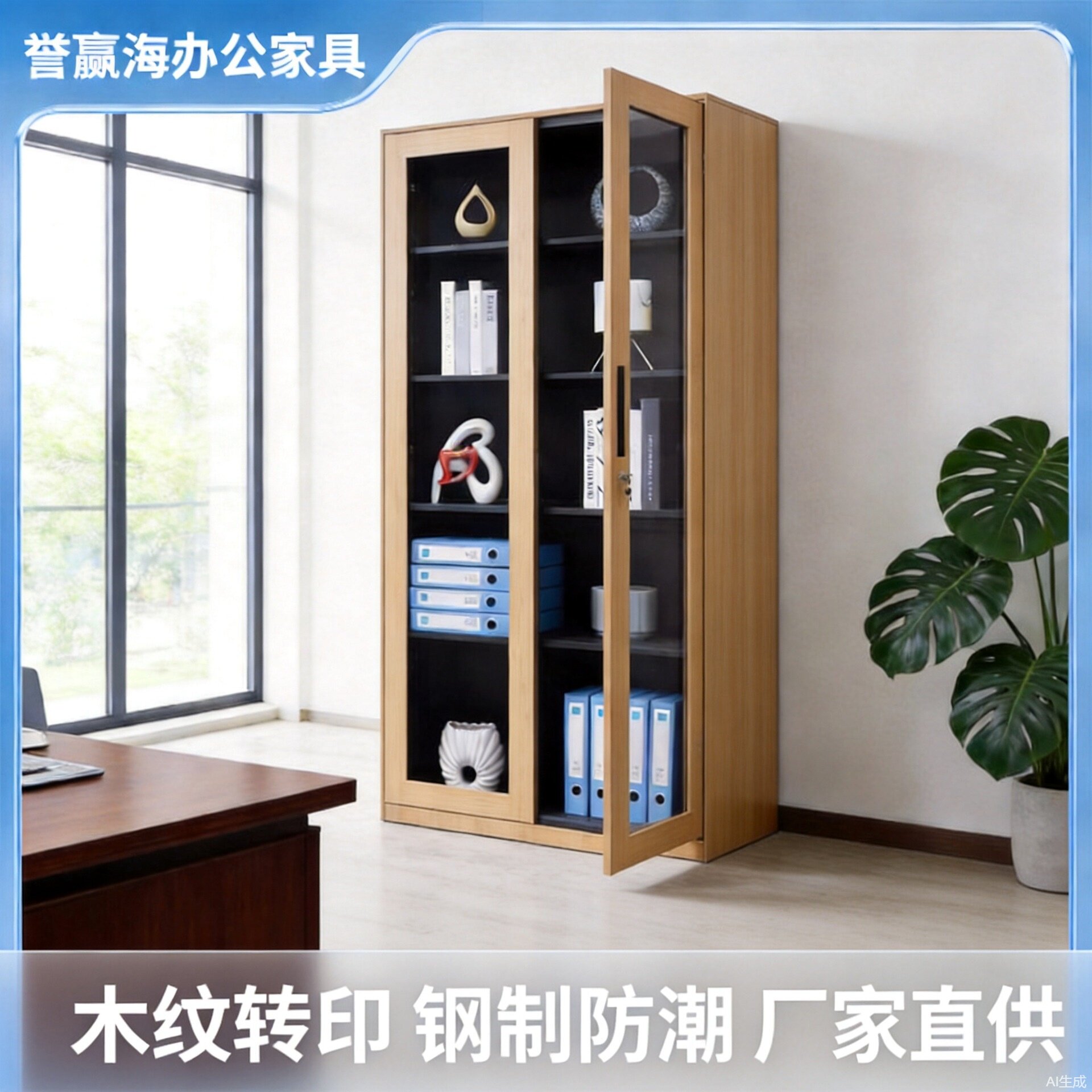 钢制胡桃木纹办公文件柜