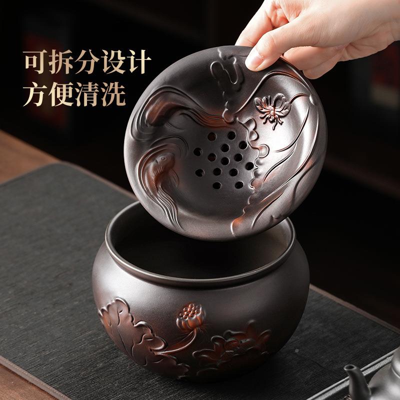 紫建水荷韵茶缸茶洗水大容量废水桶带过渣85469913滤缸洗茶具配件