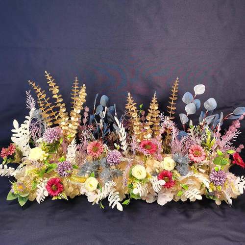 新款高婚庆婚端场景仿真绢地排布QWK置T台礼装饰仿花真路引花紫色