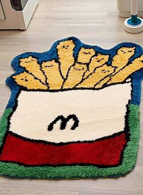 清新植物花卉地毯隔凉KWC防滑卧室床小边地毯脏吸水植耐客厅绒沙