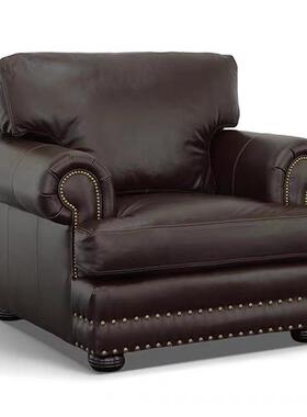 古美式乡村复做旧皮艺三人沙位沙现代简约小户XOS型客厅轻发奢发