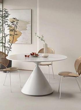 家红几茶组合奶油风沙漏圆形可推拉纯色岩板餐厅圆AL101264桌用网