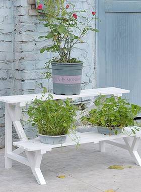 新品阶梯花花式二层防复古蓝色实木架阳台庭院户外防水腐WDB落地