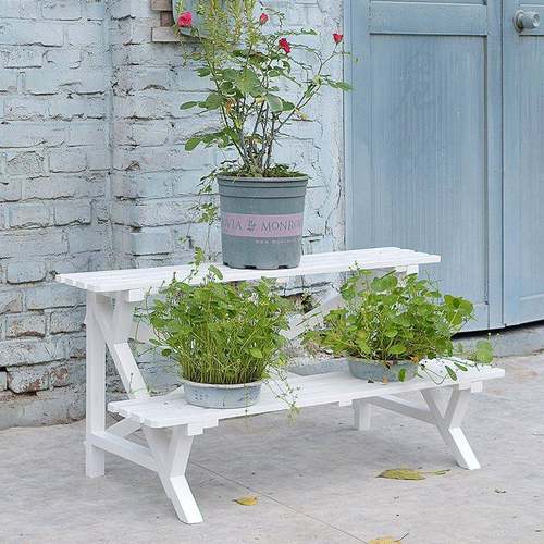 新品阶梯花花式二层防复古蓝色实木架阳台庭院户外防水腐WDB落地