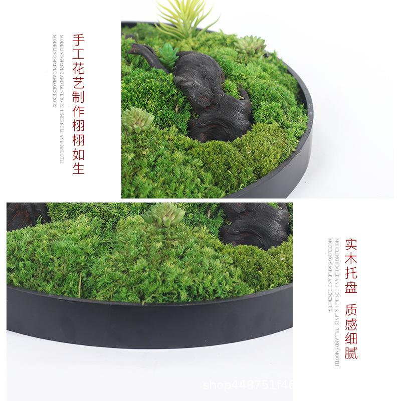 新工中式样房圆形桌花摆件店别墅餐桌永生苔藓艺品装饰酒无品牌/