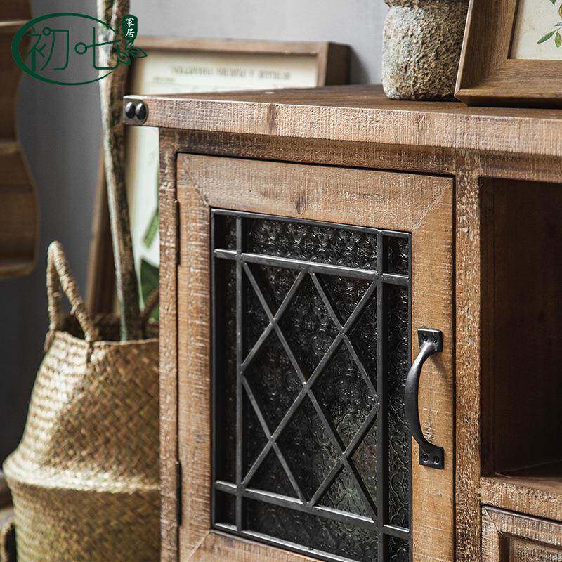 美电视柜实木复古柜铁艺做旧工业风式矮民宿客厅BEM饰柜储物柜带