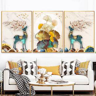 点5D钻石画20无品牌/出25年新款满钻石三水联日发财鹿客厅粘贴砖