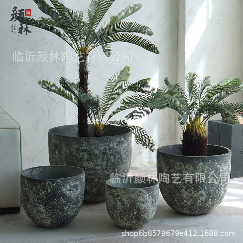 简约大口径花盆水泥盆户外庭院种植盆商场售楼处大型绿植装饰花盆