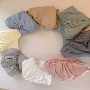 韩式博主风纯色直条绗缝夹棉加高床罩全棉全包围床垫保护套床笠++