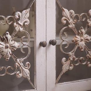 法式 饰璃门白色餐 复古实斗木PLG柜靠沙发旁储物柜客厅玻墙艺术装