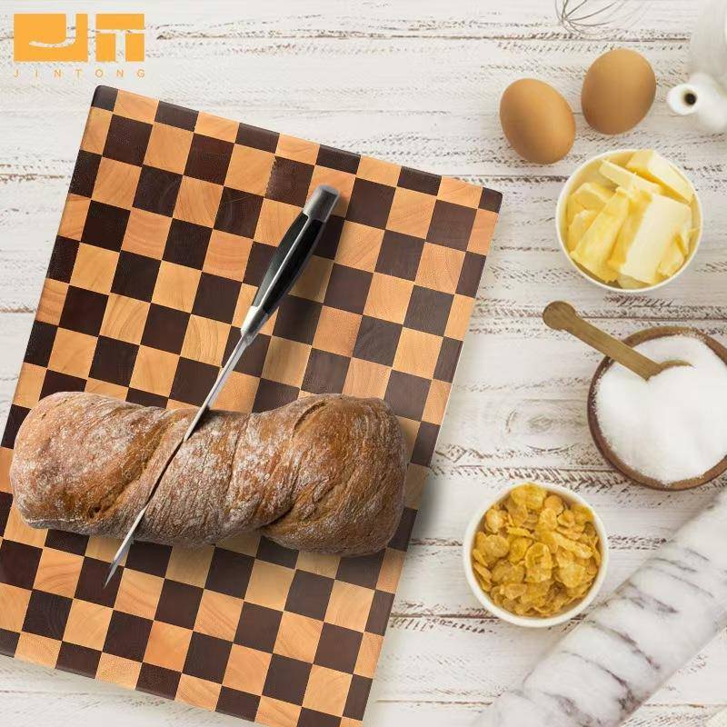 橡木与乌霉檀木棋盘格家用接菜板案拼实木砧板粘防防裂胶切1菜板