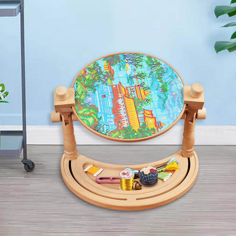 厂无品牌/家月亮架湾桌面刺台式绣架字十绣榉木绣绣棚绣工具架子