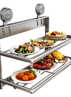 可折叠厨盘房纳壁式置物架菜架多层挂免配菜盘打YDE孔备菜吸网篮