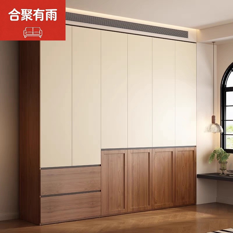 中古分段式实木衣柜一门到顶免拉手现代简约书桌一体颗粒板大衣橱