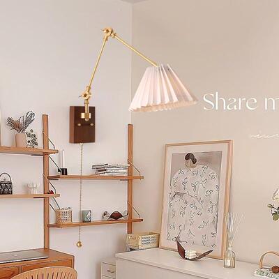 日式厅12940百铜褶壁灯床头室餐民宿全设计师长臂折叠伸卧缩带拉