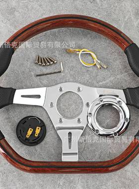 热销技无品牌/汽车装D型桃木方向盘电镀通用14寸个性竞方改向盘