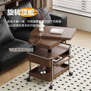博纯焦糖中古风小推车客厅两用可移动叠可移动餐桌升降茶几家居