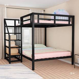 高架床铁艺上下铺床单上层阁楼单人简约多功能双层单身公寓铁架床
