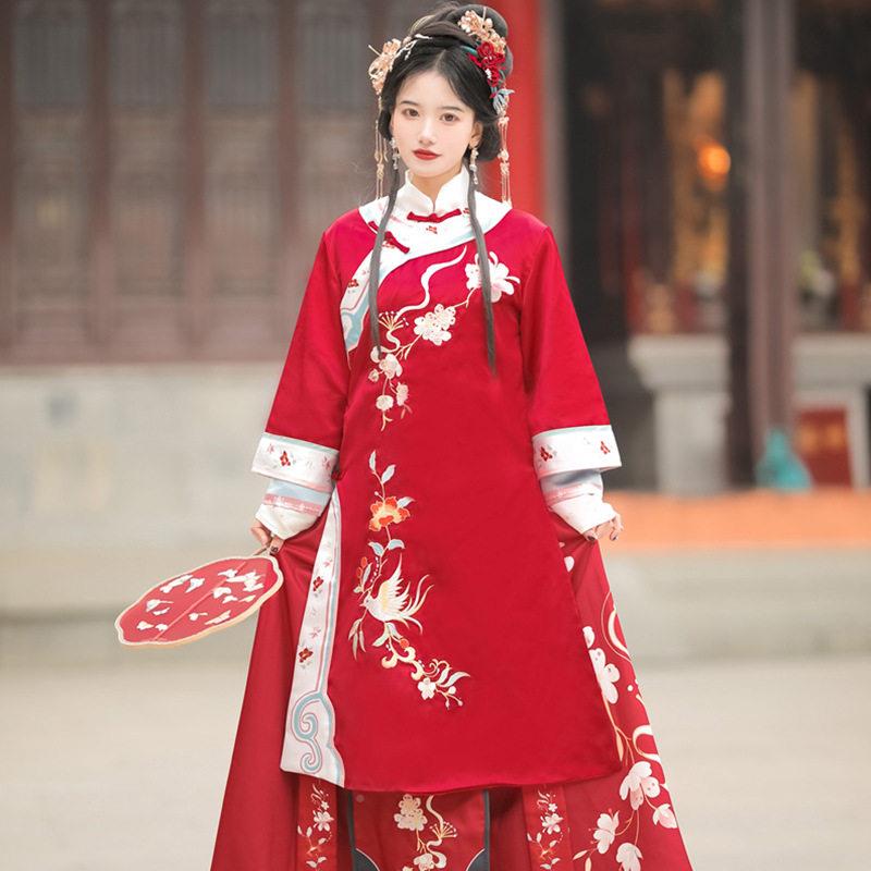 传统汉服女复古国风朝少奶奶服装清FIV中式民婚礼喜娘服禾秀女款