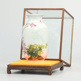 玻璃防尘cp#40208罩方透玻形璃罩子实木刻宝像笼底座文玩观音佛明