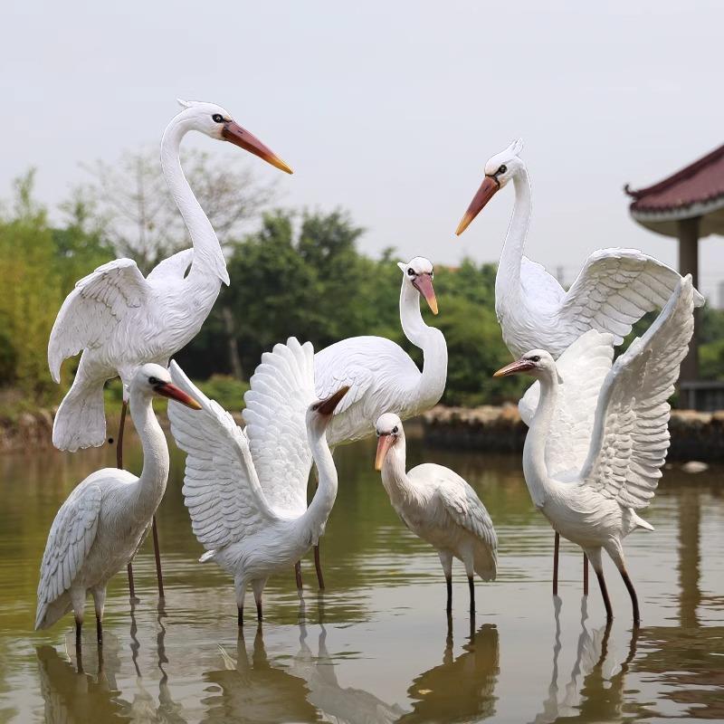 彷真鸟雕塑璃纤维大型铁艺白鹭摆件庭玻院假户山池NXJ塘外花园林