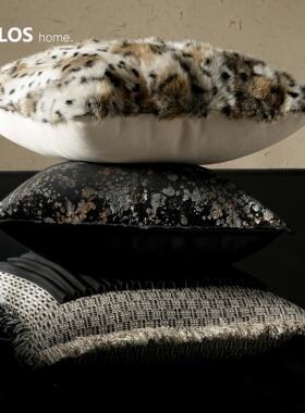 柏洛斯BZ2360Yua『译瑰g』轻奢级感黑色高系棉麻沙发抱枕l腰靠样