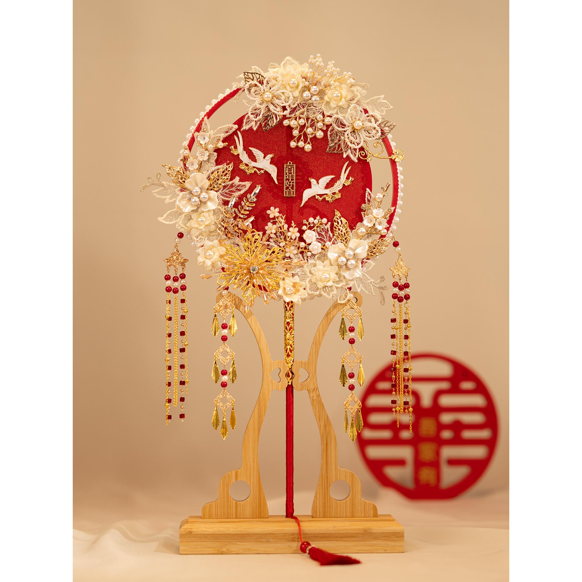 i新娘团扇婚dy材料包手中式婚礼秀禾服喜扇古风工成品双面HON结手