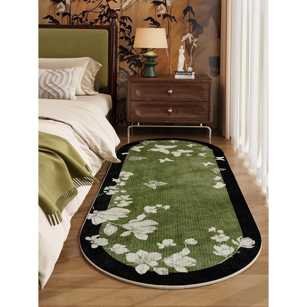 SAG地中古风毯卧室床边毯毯主卧床尾毯防水污防绿色法式房间地垫