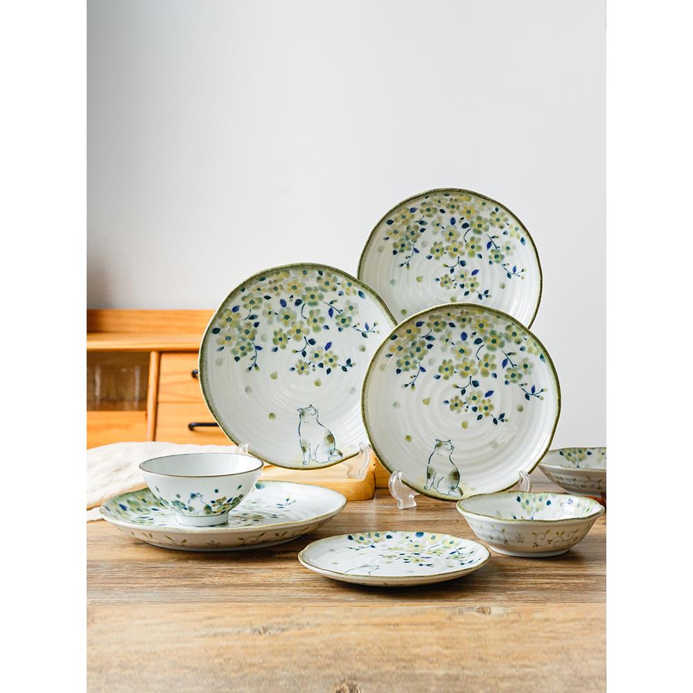 千代源日式进口饭碗汤可花见碗猫釉下彩爱看好猫咪H1582钵碗家用