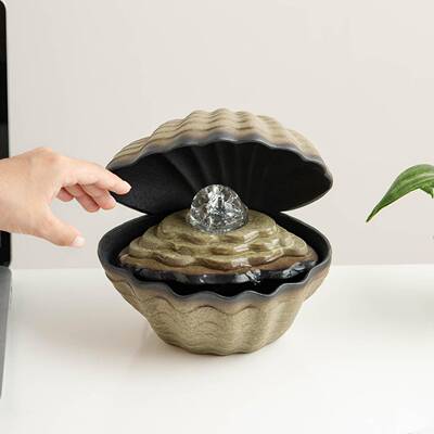 壳陶瓷桌面流水件办公滴水盆喷泉茶桌茶贝台加湿摆景水景KTX奶油