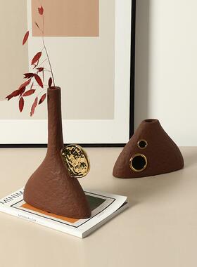 中式轻奢手绘陶瓷山形瓶样板新房玄关餐桌创意艺术花器摆家居TIL