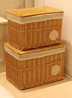 收纳筐编柳编竹编方RXY藤形带储盖收纳盒编织子脏衣篮整理箱物