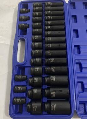 加气动长套械筒35件套机六电QKB动扳手套筒黑角加长短套筒套装