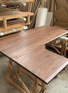 实木转角板L型YVZ桌面板实木桌板角书桌升降电脑桌拐黑胡桃木板定