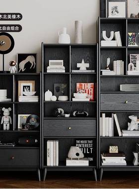 TYK全实物柜木书柜复古黑色书架奢中古客储轻美式橡厅木立柜展示
