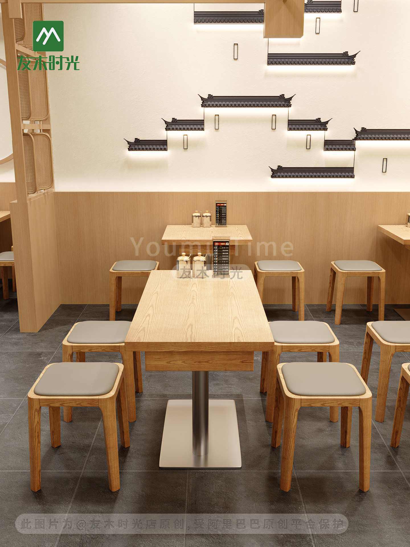 面馆米线店桌椅组合茶餐厅饭店实木餐椅快餐小吃店小方凳商用其他