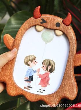 小怪兽相可爱质摆框台实木木儿童装裱YHO片摆台桌面摆件家居照饰