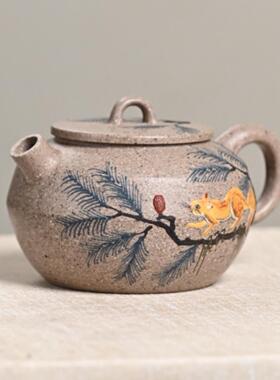 宜兴砂壶勃紫勃生泥绘原玉砂段泥巨轮珠壶机名XF202394家矿纯手工