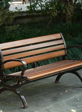 公园室椅户外长GWA靠椅休闲防腐木塑木座外长凳子条背排椅庭院铸