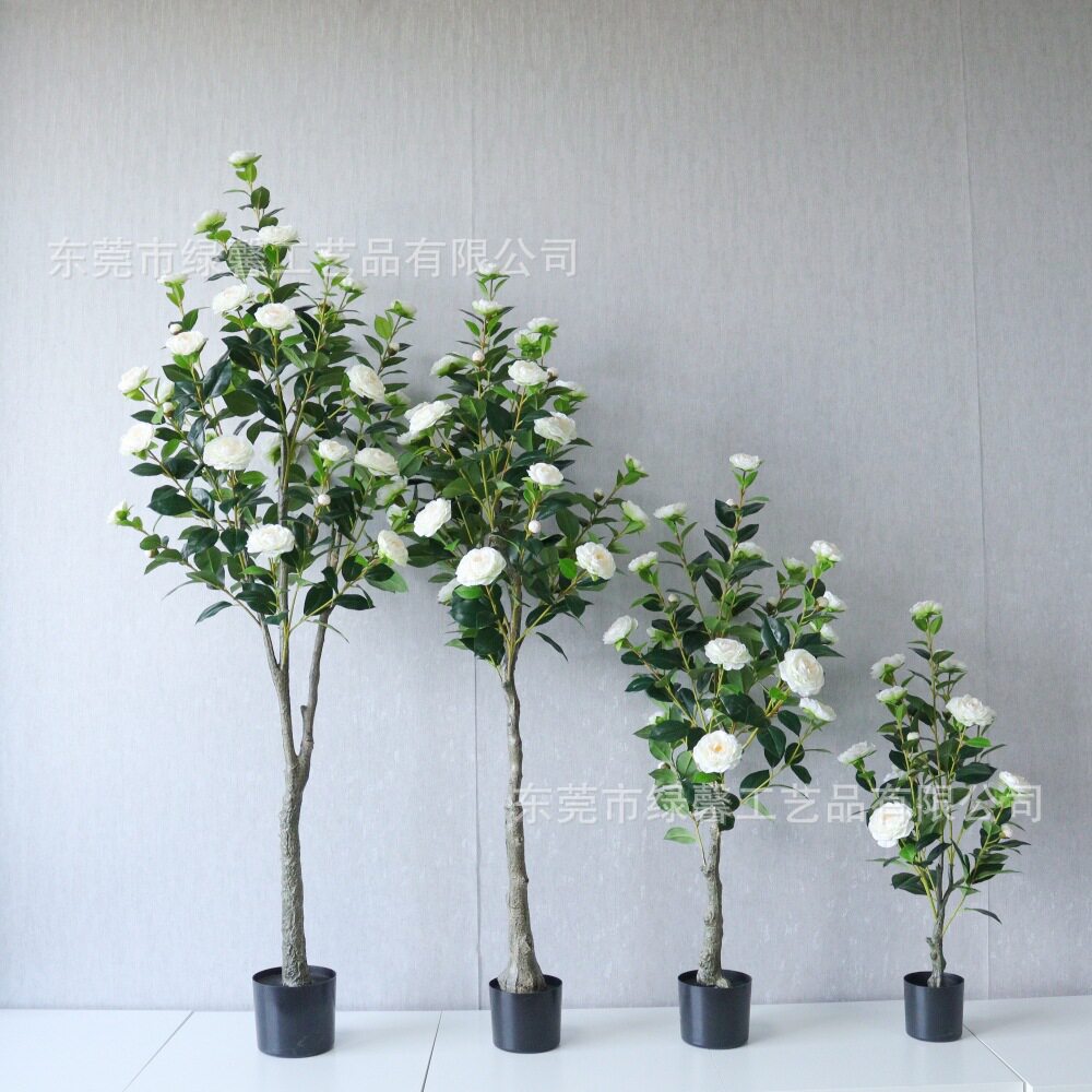 跨境仿真山茶花树 茶花树盆栽仿真树客厅装饰摆件花树厂家直销