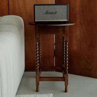 复古实木麻小茶几台OEC圆形木质边几卧阳家用创花意角几中古室美