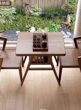 轻奢实木家19540阳台小桌椅三件套新中户式椅休闲子用喝茶小型实