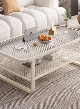 茶几客厅家2用025新款小轻奢感户型RYW桌子钢化璃玻奶油风茶几桌