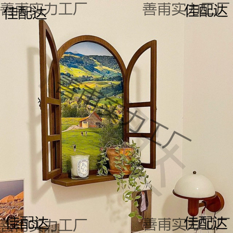 墙面假窗户布景道具黑板挂壁置物架窗框店面留言板庭园装饰品树脂