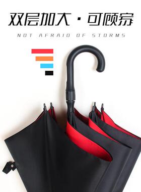 固自大雨伞长柄伞男士大号双人加厚加弯SHO钩黑色雨直动杆伞