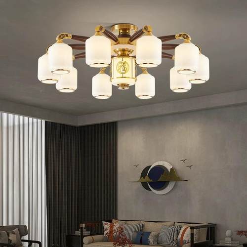 新中式厅具吊灯全铜实木年新复客式楼别墅825款餐厅大气中山灯厂