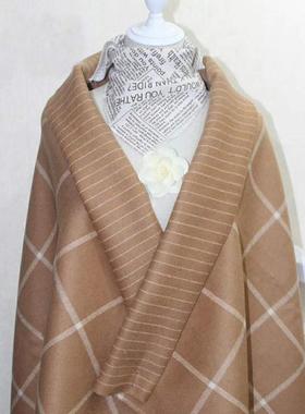 货现格子大衣布料羊秋冬双面毛条纹毛呢面料82197粗纺格纹面料