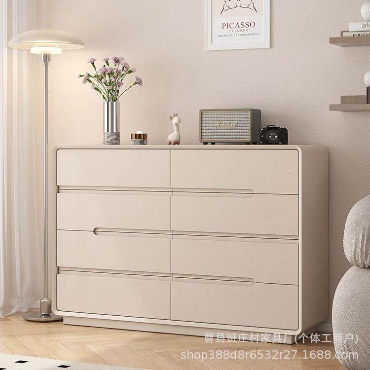 意极简木八斗柜现代厅卧室奶实油系玄关柜式落地储斗柜物收纳客餐