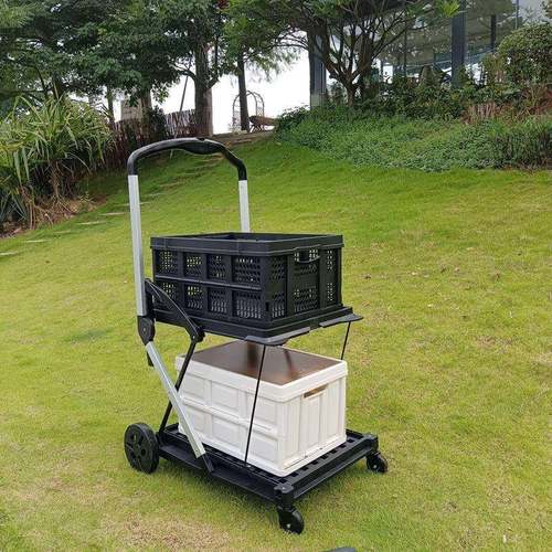 双手层折叠推车YWZ便携式学餐厅文件车小推车平板拉货静音校轮其